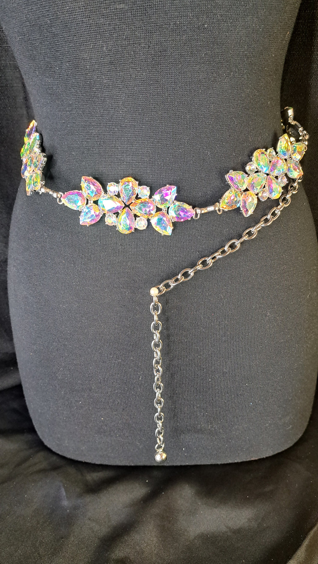 BELT  IRIDESCENT RHINESTONE & CHAIN